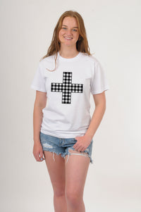 Tee Shirt - Gingham Cross Print - Pre Order