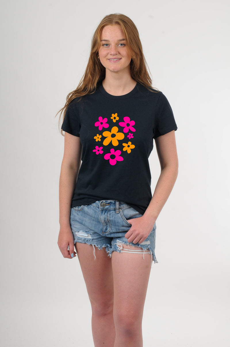 Tee Shirt - Pink and Orange Flower Bunch Print - Pre Order