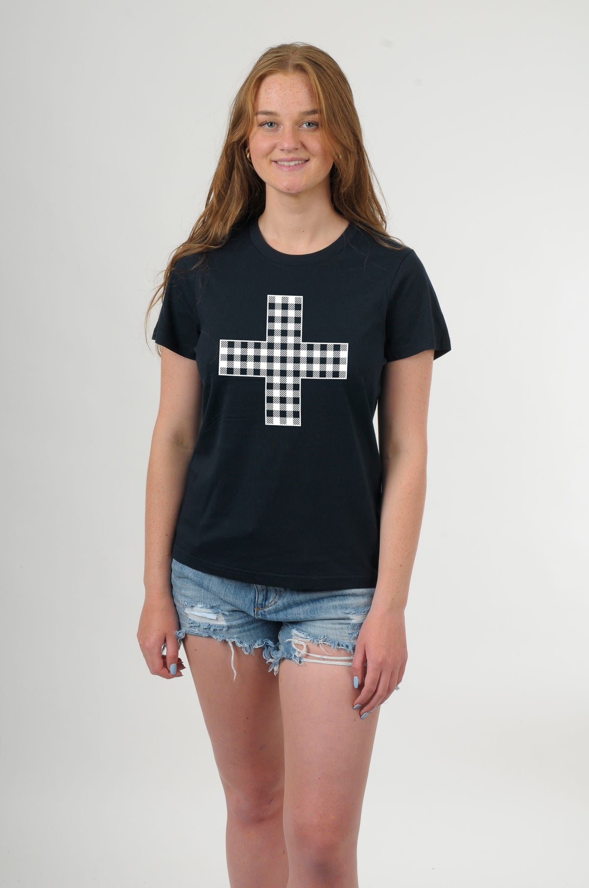 Tee Shirt - Gingham Cross Print - Pre Order